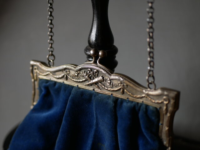 純銀 ブルーのアンティークバッグ フランスアンティーク アンティーク