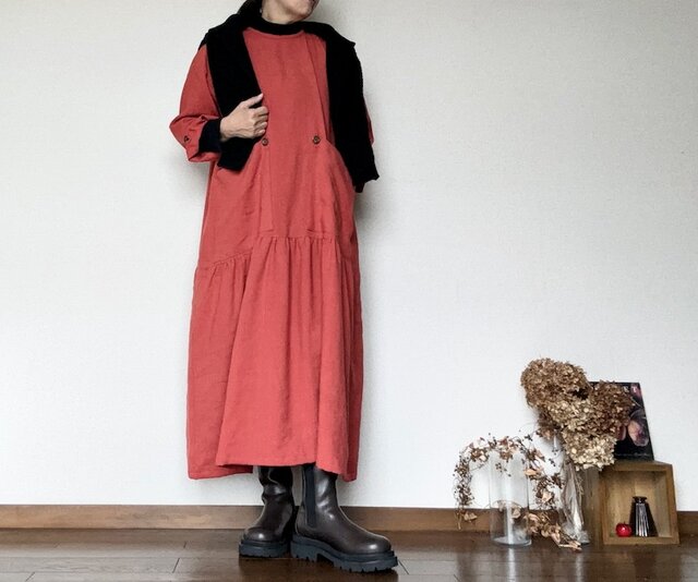 美品✨シビラ コットンリネンプリントワンピース ロング リボン レッド 赤 M 美品✨シビラ コットンリネンプリントワンピース ロング リボン