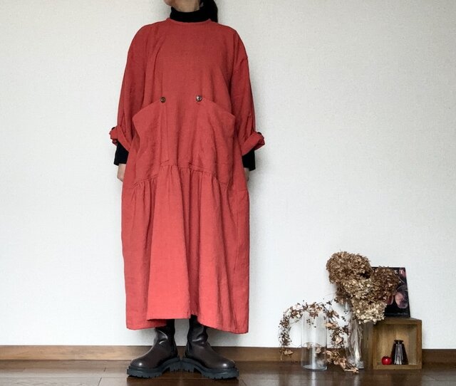 美品✨シビラ コットンリネンプリントワンピース ロング リボン レッド 赤 M 美品✨シビラ コットンリネンプリントワンピース ロング リボン