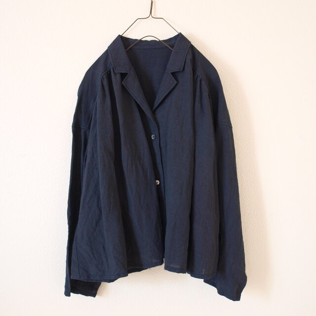 LINEN 開襟シャツ *ネイビー* size FREE | iichi 日々の暮らしを 