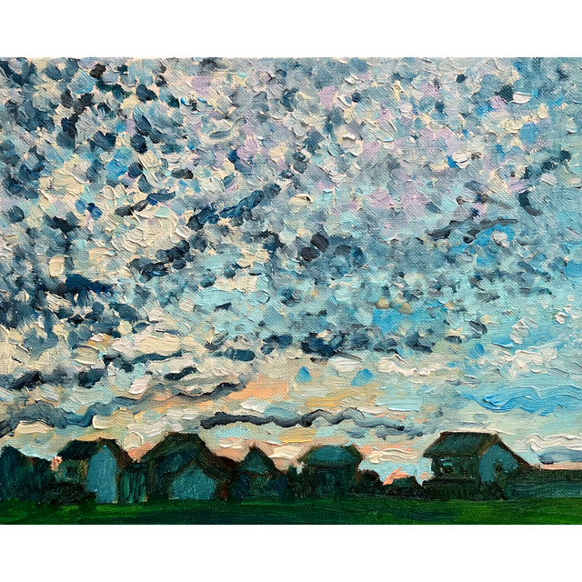 原画・油彩「夏の終わりの朝3」絵画・F3（22×27㎝）アート