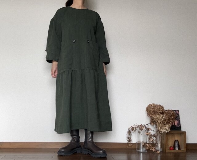 新作即納**シェットランドwool+リネン︎**darkグリーン**アウト