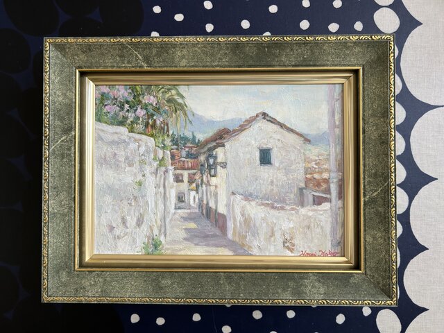 旅の途中（原画、油絵SM 、スペイン、額付き） | iichi 日々の暮らしを