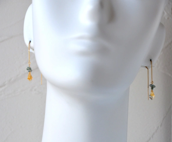 14kgf/シトリンxグリーンサファイアアメリカンチェーンピアス