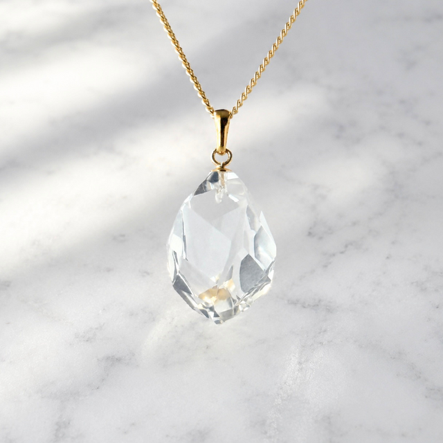 ラス1 20mm 大粒 クォーツ/白水晶 天然石ネックレス - Prism -clear- S
