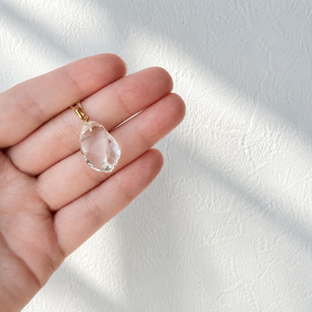 ラス1 20mm 大粒 クォーツ/白水晶 天然石ネックレス - Prism -clear- S