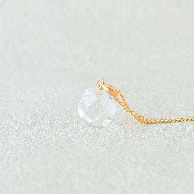 K18 9mm ブリリアントカット クォーツ/白水晶 天然石ネックレス - 光の