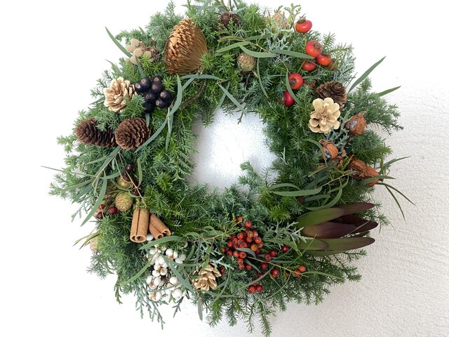 見本　木の実いっぱいクリスマスリース　45センチ 見本木の実いっぱいクリスマスリース45センチ