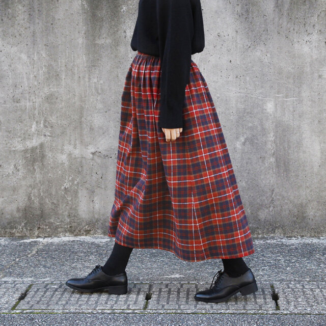 柔らかくて心地良い 上質な肌触り シャギーチェック スカート（バーミリオン）ポケット タータンチェック 起毛