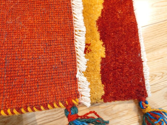 春入荷】ペルシャ ギャッベ 玄関マット小 55×41cm 茜色 桃色 夕日