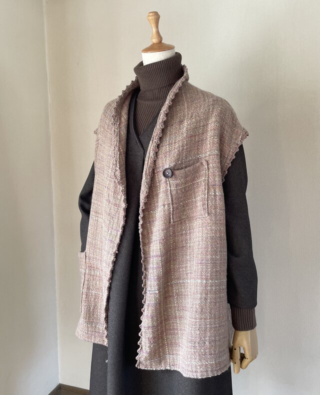 へちま襟風の大きい手織りベスト