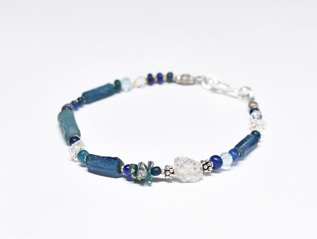 古代施釉水晶とローマングラス、ブルーアンティークビーズ