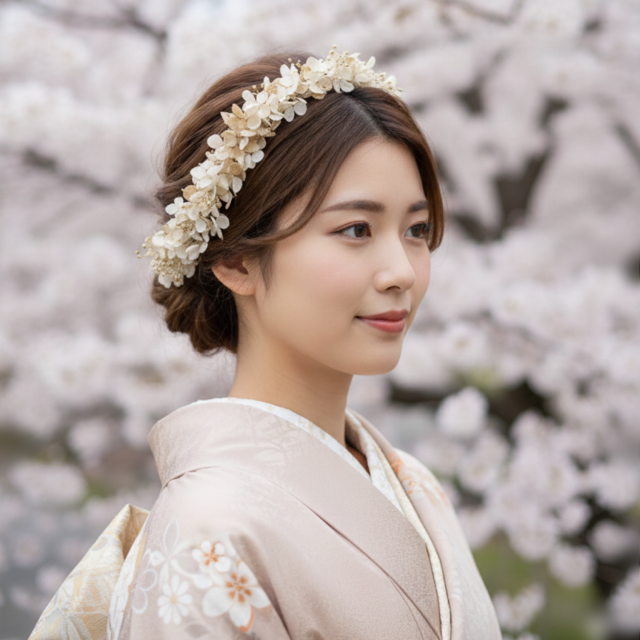 成人式　卒業式　結婚式　七五三　振袖　袴　和装　ドレスヘア　カチューシャ(紫陽花＋霞草)　OHANA