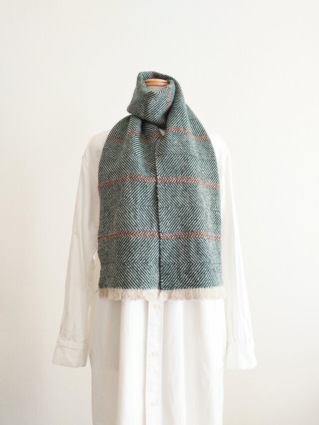 針葉樹柄/深緑x茶/マフラー