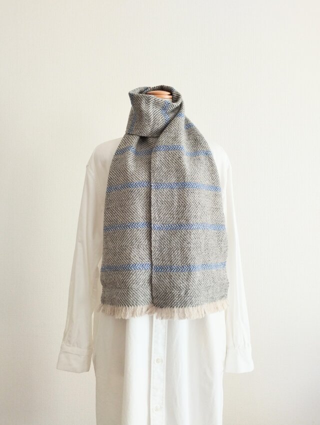 灰色x水色/ロング丈マフラー