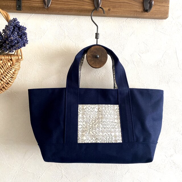 ＊帆布とリバティのトートバッグ＊スリーピングローズ・イエロー