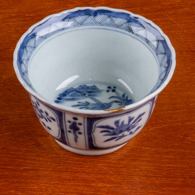 【全品送料無料】 古伊万里 日々 iichi | E1188C 江戸後期 向付 芙蓉手花鳥文 染付 染付