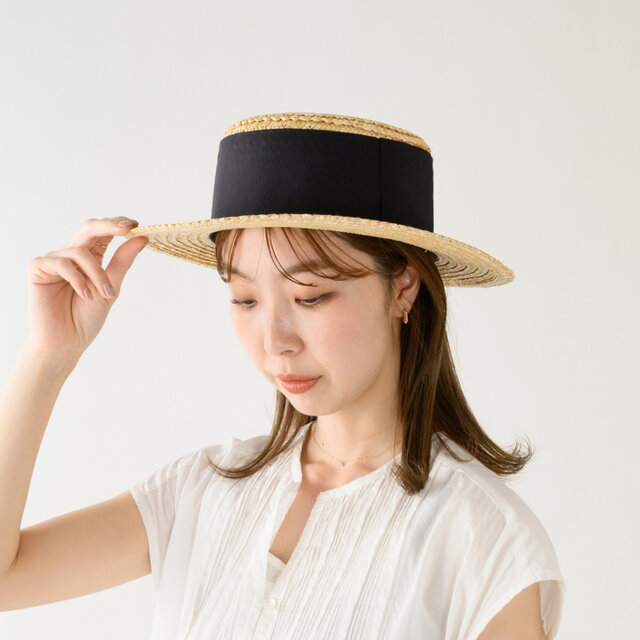 Berka ベルカ 鬼麦 シングルつばカンカン帽 57.5cm ナチュラル×ブラックリボン [UK-H150-NABK]