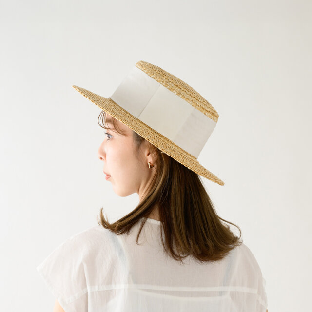 Chapeau d' O 麦わら帽子 カンカン帽　ホワイト Berka ベルカ 鬼麦 シングルつばカンカン帽 57.5cm ナチュラル
