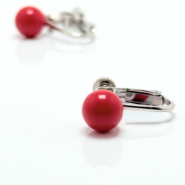 ラス1 アウトレット 8mm シンプル コーラル/珊瑚  RHP イヤリング - 純L