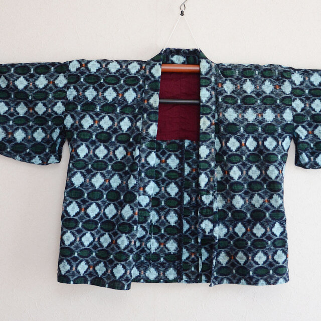 上っ張り 野良着 藍染 絣 古布 木綿 着物 ジャパンヴィンテージ リメイク素材 昭和レトロ