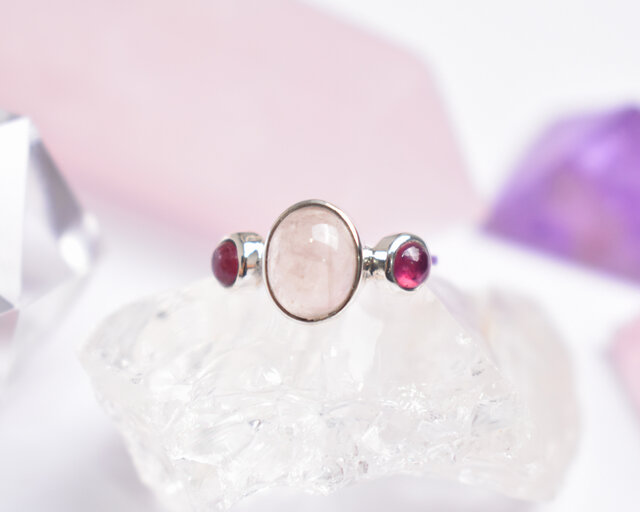 ローズクォーツとルビーのシルバーリング 天然石リング シルバー925