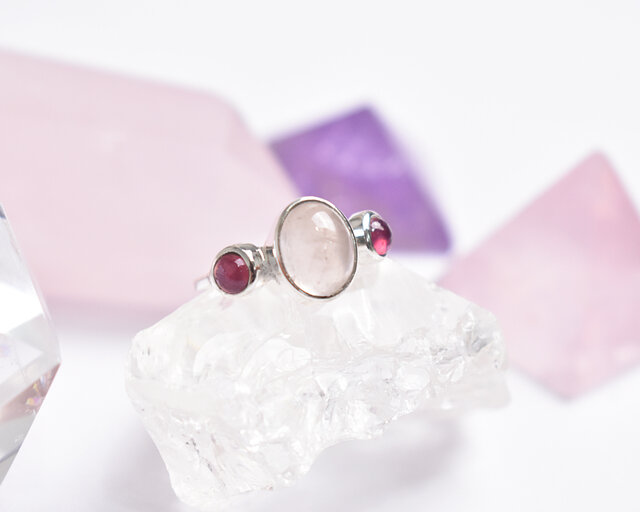 ローズクォーツとルビーのシルバーリング 天然石リング シルバー925