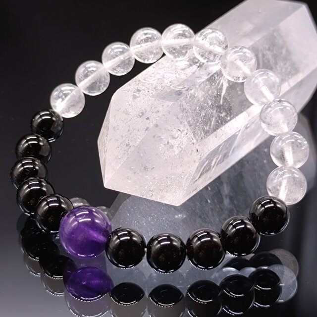モリオン・ヒマラヤ水晶・アメジスト・8mm(親玉10mm)【最高品質・鑑別済み】ブレスレット