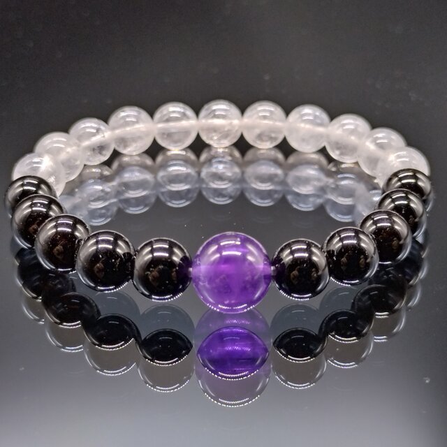 モリオン・ヒマラヤ水晶・アメジスト・8mm(親玉10mm)【最高品質・鑑別