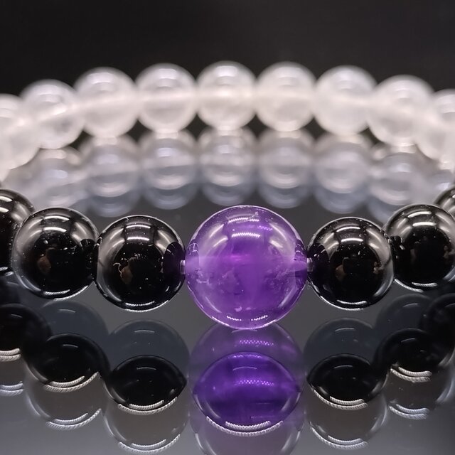 モリオン・ヒマラヤ水晶・アメジスト・8mm(親玉10mm)【最高品質・鑑別