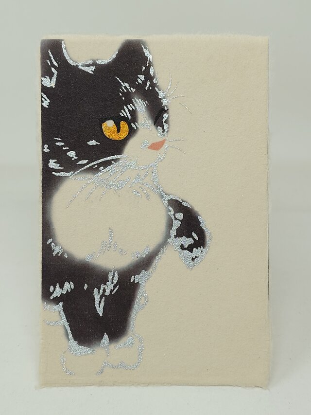 ギルディング和紙葉書　ハチワレ猫
