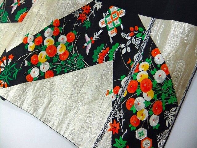 16)2081】180cm/花鳥文様/タペストリー・テーブルランナー/和風・帯