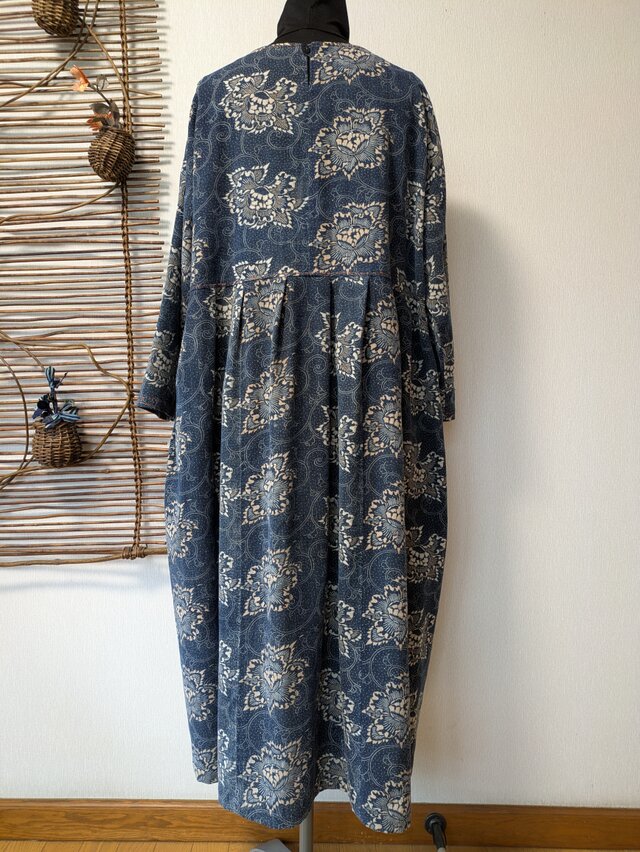 古布リメイク 型染のロングワンピース 古布 型染 刺し子 着物リメイク