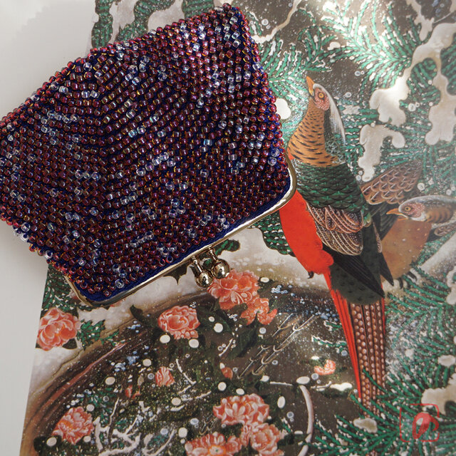 ばあば作 ✧ シードビーズのスクエアがま口（雪中錦鶏・2018）