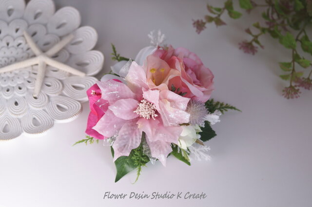 発表会に♡ピンクのポインセチアとプルメリアの髪飾り ポインセチア