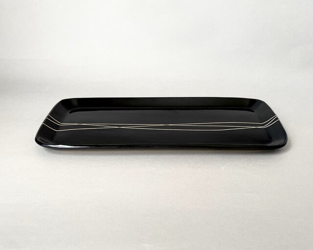 ♣【パーティー・ディスプレイ長皿】♥ビックリ超長い約３３cm【黒御影風長皿】２皿 長皿 (中) 黒 black / ライン line | iichi 日々の暮らしを