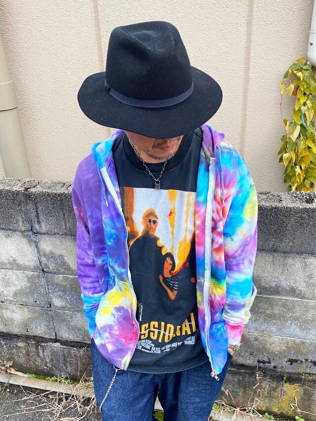 タイダイ染め ジップアップ フーディ パーカー カラフル ムラ染め XL