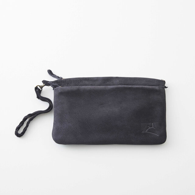 【ジビエ鹿革・ジビエレザー】ENISICA シブシカ・クラッチバッグ ショルダーベルト付 古墨 ダークグレー