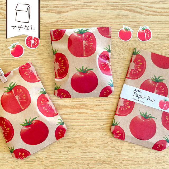 トマトのミニ平袋〈5枚入〉ぽち袋 お年玉 封筒 マチなし紙袋 ペーパーバッグ プレゼント ギフトラッピング 野菜