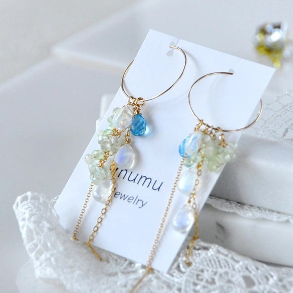 14kgf/スイスブルートパーズxレインボームーンストーン着せ替えピアス