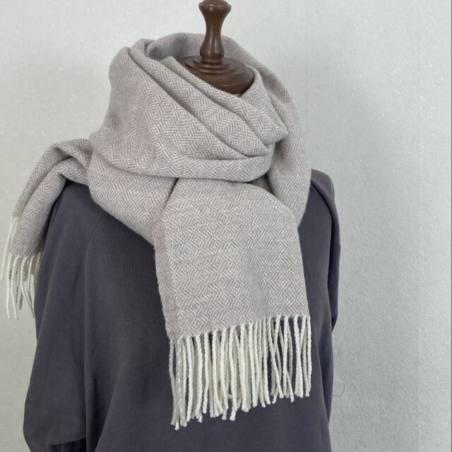 手織り カシミヤ入りベージュのストール