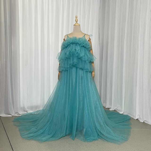 オーバードレス ブルー キャミソール ソフトチュール デザイン感 妊婦 前撮り