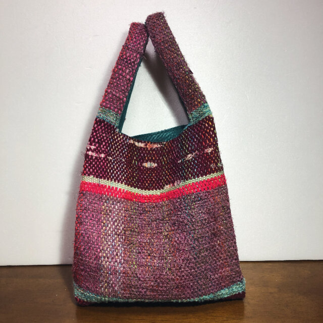 裂き織り　ミニバッグ♪手織り　