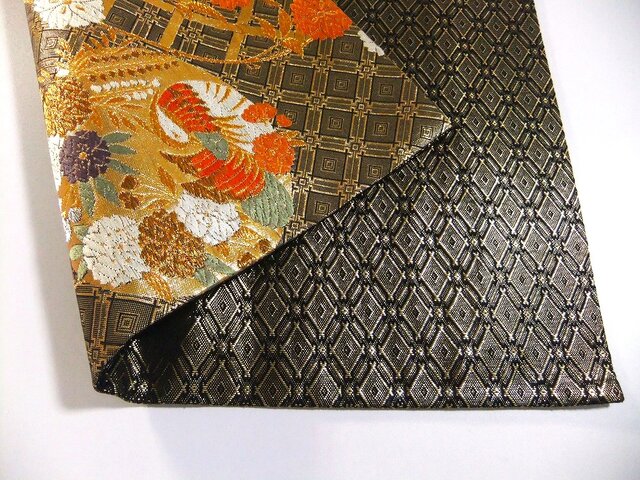 16)2100】52cm/鴛鴦花蝶丸文様/テーブルセンター/和風/帯リメイク/日本