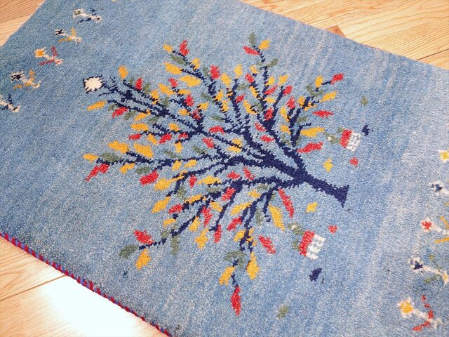 ペルシャ　ギャッベ 玄関　90×62 茜色　生命の木　葉 ペルシャ ギャッベ 玄関 90×62 茜色 生命の木 葉 ペルシャ ギャッベ