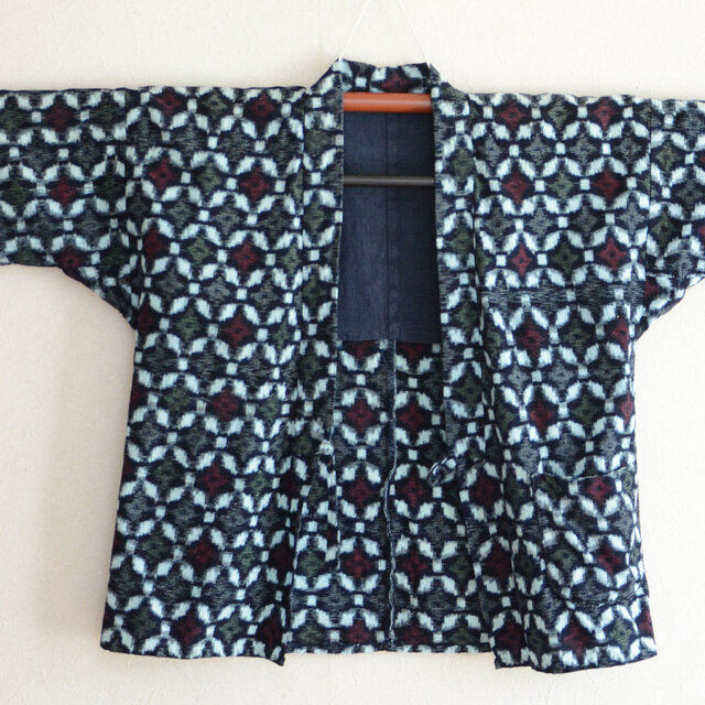 野良着 藍染 絣 古布 木綿 着物 上っ張り ジャパンヴィンテージ リメイク素材 昭和レトロ