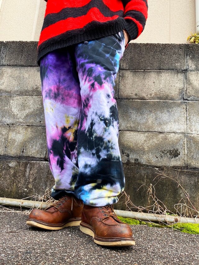タイダイ染め　スウェットパンツ　XLサイズ ブラック×カラフル HD22-92