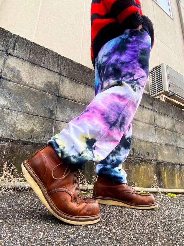 タイダイ染め スウェットパンツ XLサイズ ブラック×カラフル HD22-92