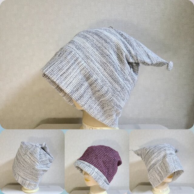 魅せる帽子☆ゆるゆる自遊自在!?頭巾風ワッチ～グレー&ドット