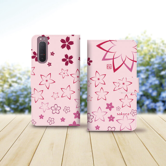 Android シンプル手帳型スマホケース（カメラ穴あり/はめ込みタイプ）【さくら花】